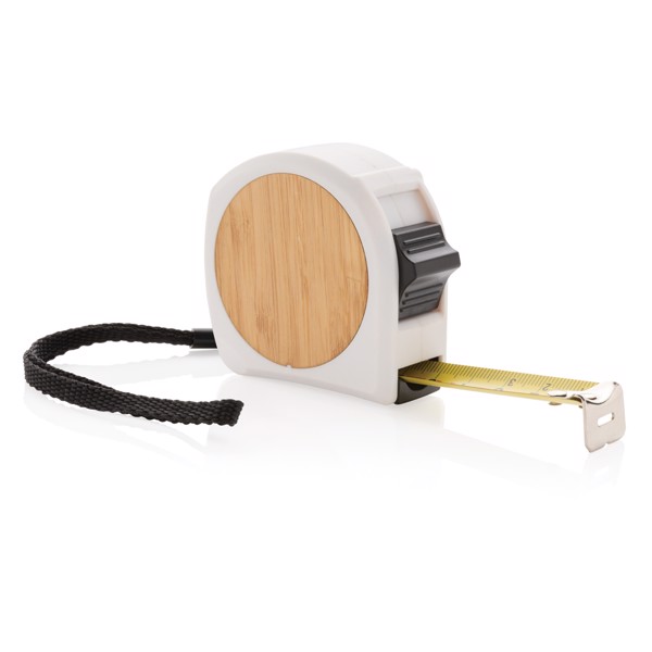 Bambusový svinovací metr - 5m/19mm - Bílá / Černá