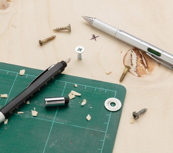 Multifunkční pero 5 v 1 z ABS - Šedá / Černá