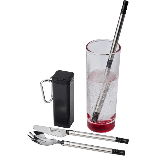 Sada příborů Galen z pšeničné slámy a s držákem na telefon - Černá