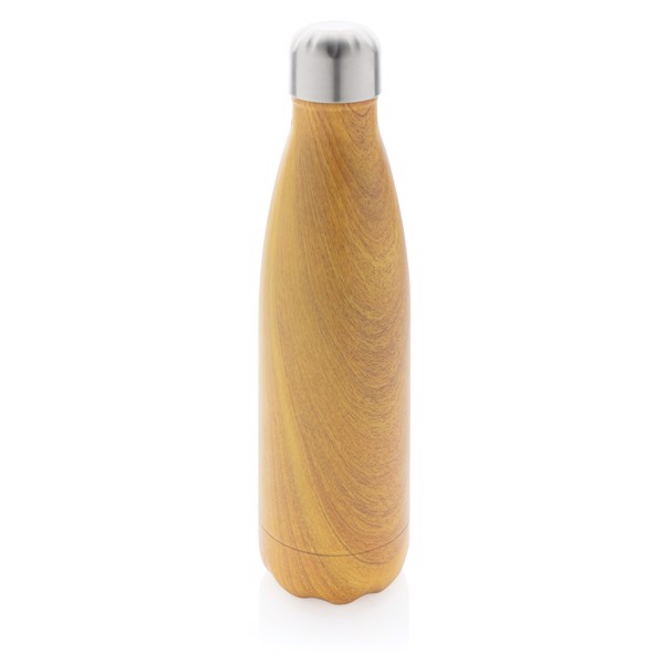 Vacuum insulated stainless steel bottle with wood print - Yellow