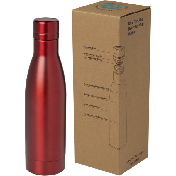 Vasa 500 ml RCS certified recycled stainless steel copper vacuum insulated bottle - Red