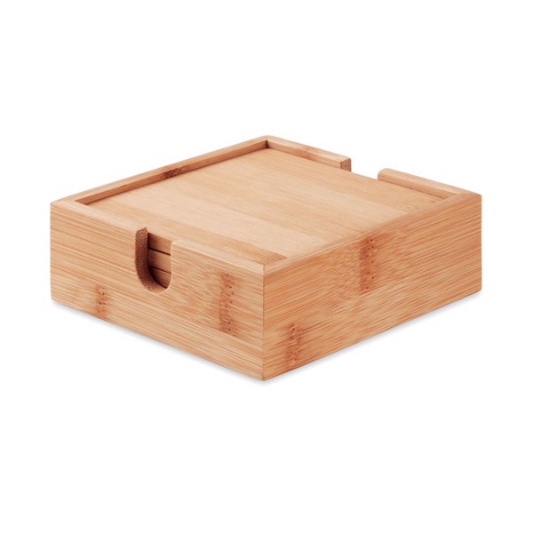 4 bamboo coasters and holder Mendi