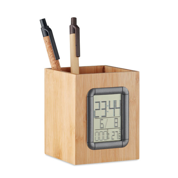 Bamboo pen holder and LCD clock Manila