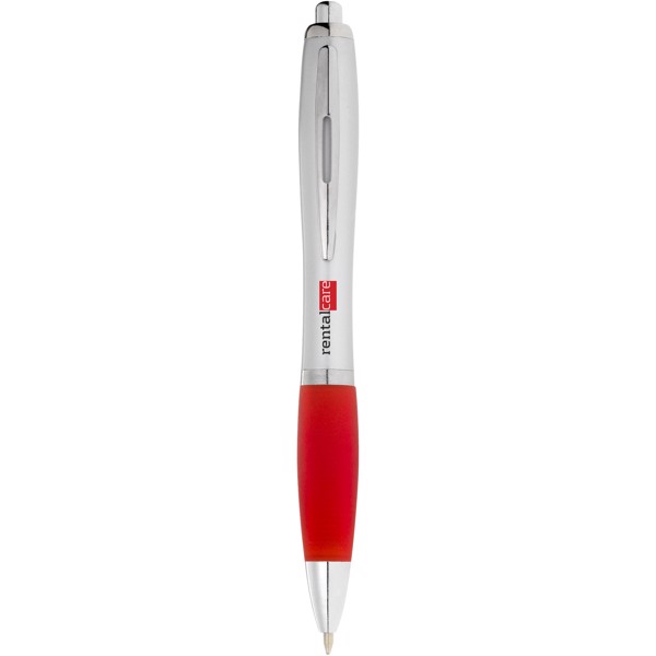 Bolígrafo plateado con empuñadura de color "Nash" - Plateado / Rojo