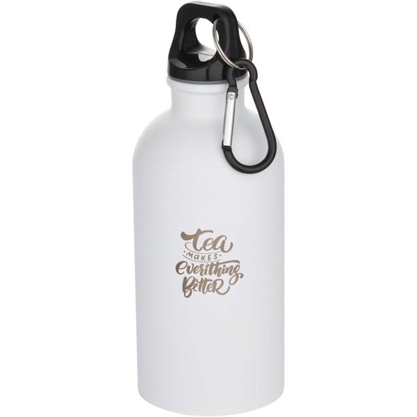 Oregon 400 ml matte RCS recycled single wall stainless steel water bottle with carabiner - White
