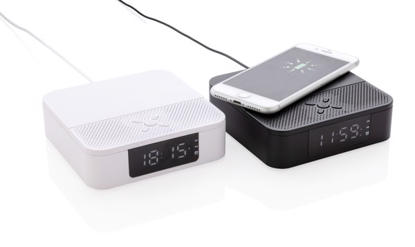 Wireless charging speaker with time display - White
