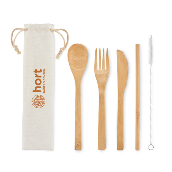 Bamboo cutlery with straw Setstraw