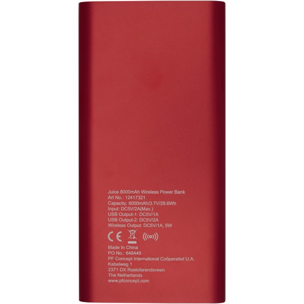 8000mAh bezdrátová powerbanka Juice - Červená s efektem námrazy