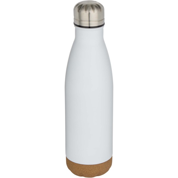 Cove 500 ml double wall vacuum insulated stainless steel water bottle with cork details - White