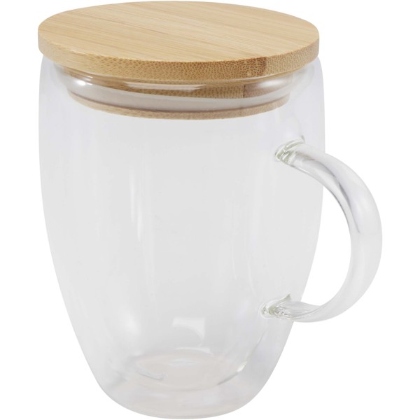 Leona 350 ml glass cup with bamboo lid