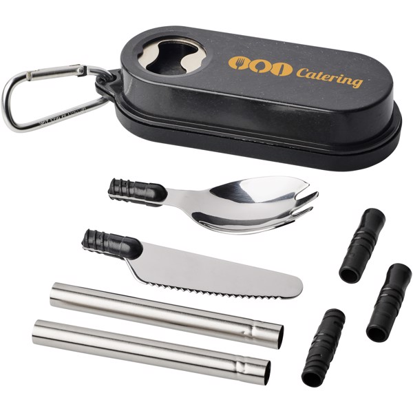 Giles Weizenstroh-Besteckset mit Flaschenöffner - schwarz