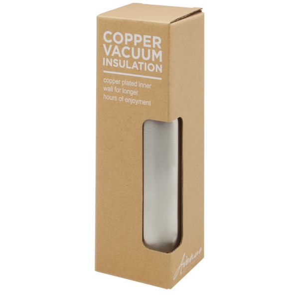 Ljungan 500 ml copper vacuum insulated stainless steel bottle with PU leather strap and lid - Silver