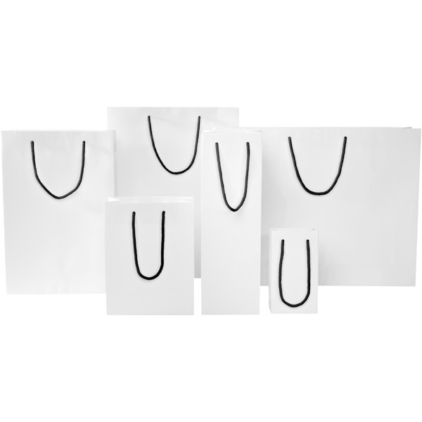 Handmade 170 g/m2 integra paper bag with plastic cord handles - 24 x 9 x 36 cm - White / Black