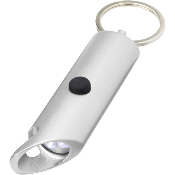 Flare RCS recycled aluminium IPX LED light and bottle opener with keychain - Silver