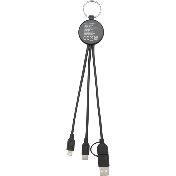 Tecta 6-in-1 recycled plastic/bamboo charging cable with keyring