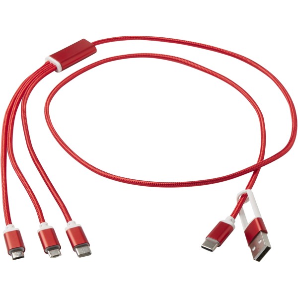 Versatile 5-1 recycled aluminium charging cable - Red