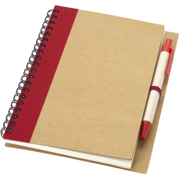 Libreta de papel reciclado con bolígrafo "Priestly" - Natural / Rojo