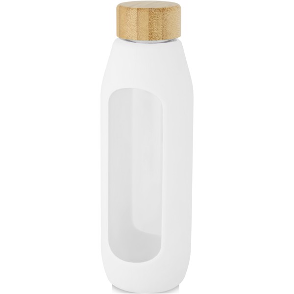Botella de vidrio borosilicato de 600 ml con agarre de silicona "Tidan" - Blanco