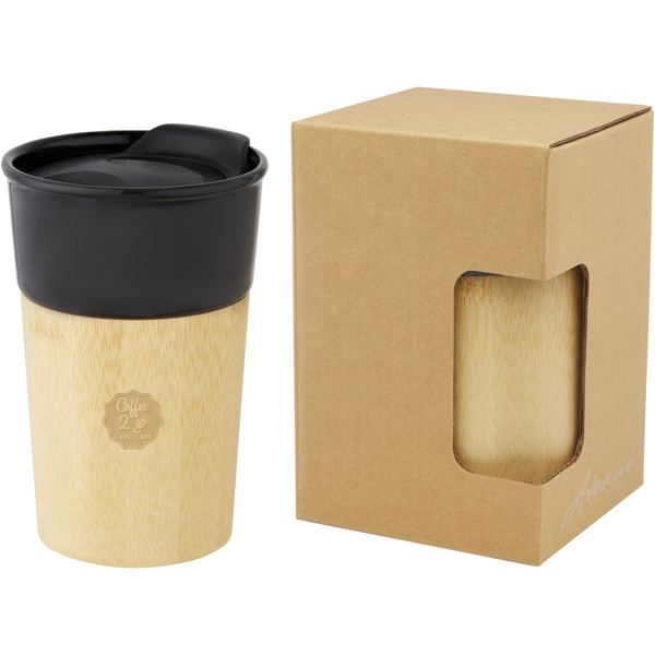 Pereira 320 ml porcelain mug with bamboo outer wall - Shiny Black