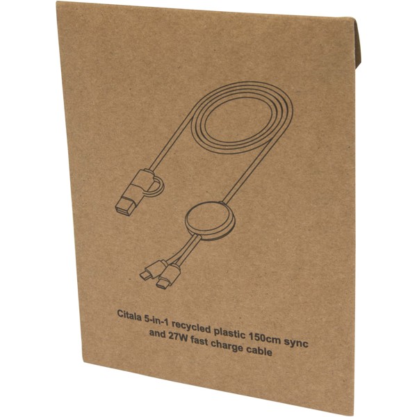 Citala 5-in-1 recycled plastic 150 cm data sync and 27W fast charge cable - White