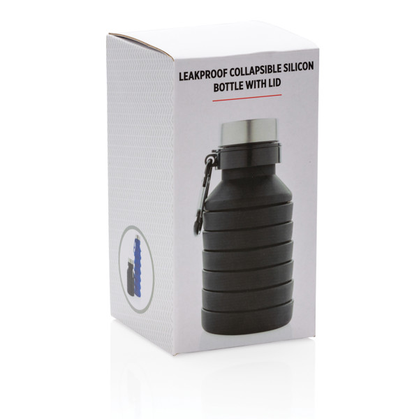 Leakproof collapsible silicone bottle with lid - Black