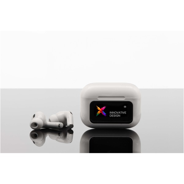 SCX.design E26 ANC earbuds with interactive touchscreen charging case - White