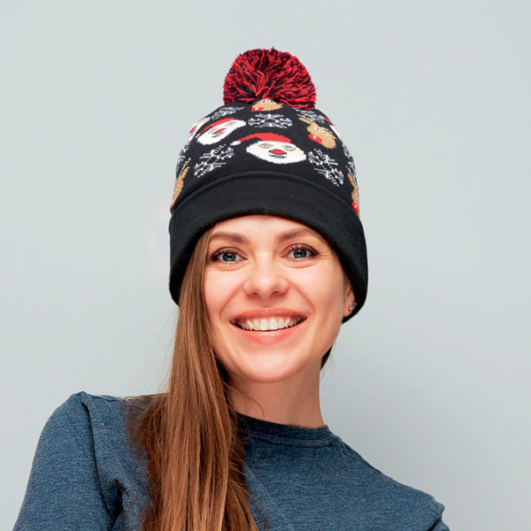 Christmas knitted beanie Shimas Hat - Black