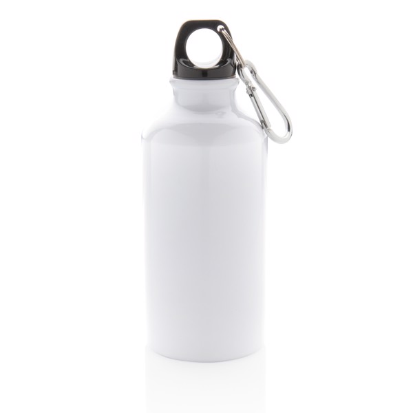 Aluminium reusable sport bottle with carabiner - White