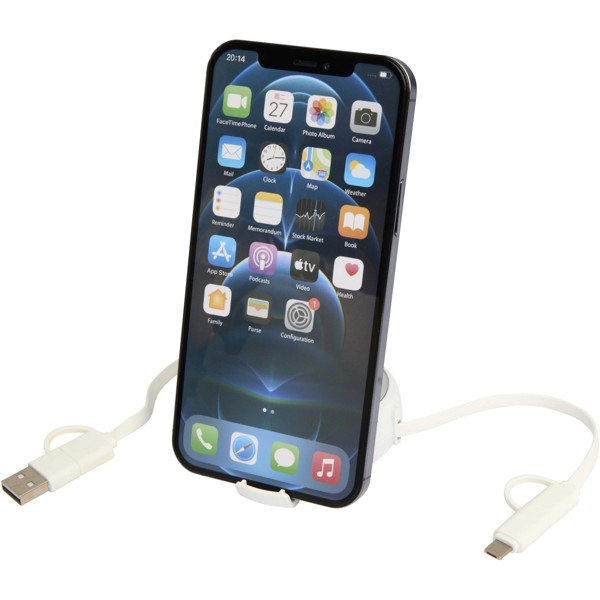 Alasia 5-in-1 100 cm recycled plastic and aluminium retractable data sync and 45W fast charge cable - Silver