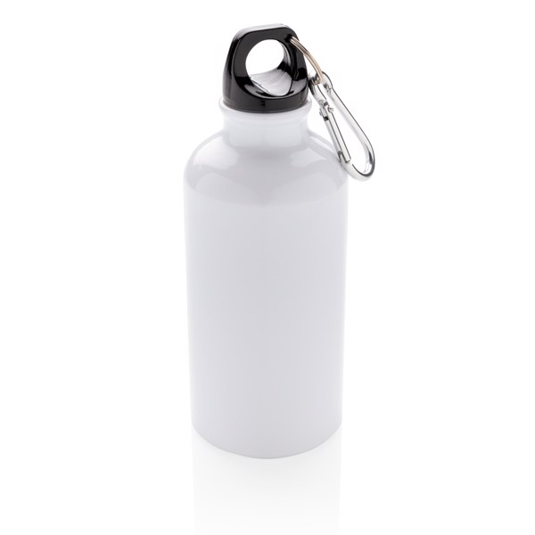 Aluminium reusable sport bottle with carabiner - White