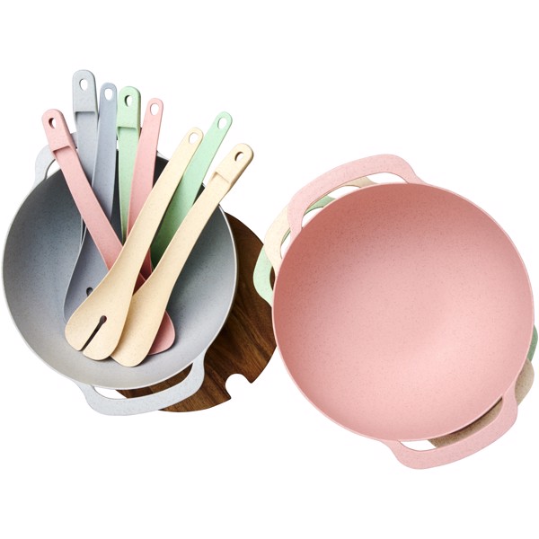 Lucha wheat straw salad bowl with servers - Grey