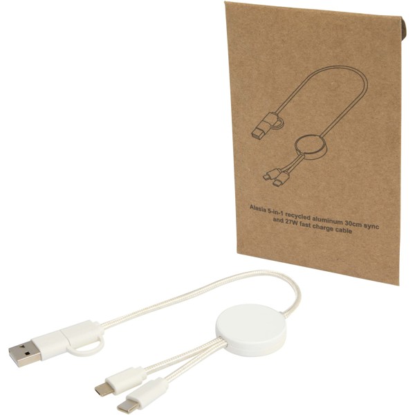Citala 5-in-1 recycled plastic 30 cm data sync and 27W fast charge cable - White