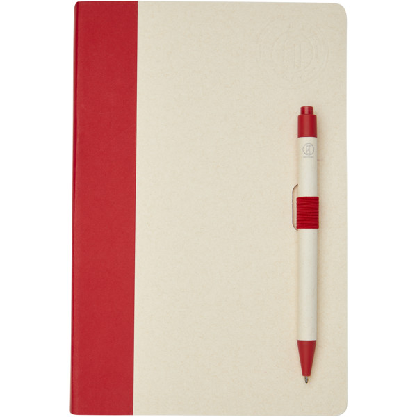 Dairy Dream A5 size reference recycled milk cartons notebook and ballpoint pen set - Red