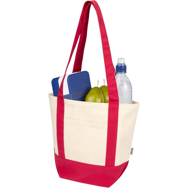 Sam 320 g/m² GRS recycled mini cotton tote bag - Red / Natural