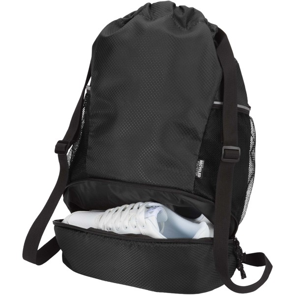 Nomad GRS recycled sports drawstring bag with bottom compartment 18L - Black