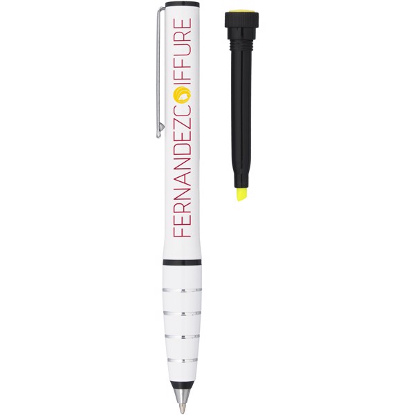 Dvojité hliníkové kuličkové pero a zvýrazňovač Jura - Bílá
