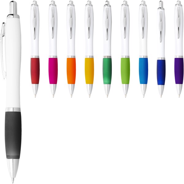 Bolígrafo blanco con empuñadura de color "Nash" - Blanco / Rojo