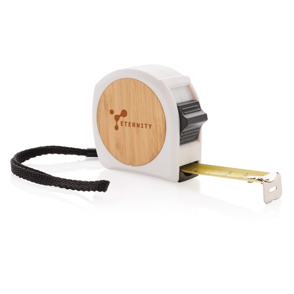 Bambusový svinovací metr - 5m/19mm - Bílá / Černá