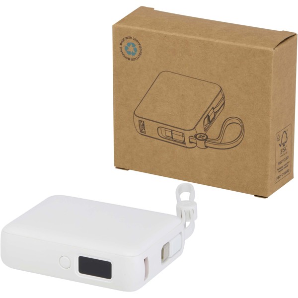 Acrux 10.000 mAh 35W tablet power bank with built in Type-C cable - made from recycled plastic - White