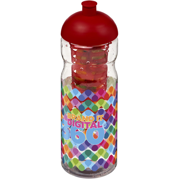 Sportovní láhev s infuzérema kupolovitýmvíčkem H2O Base® 650 ml - Průhledná / Červená s efektem námrazy