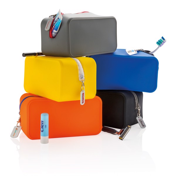 Leak proof silicone toiletry bag - Grey / Red