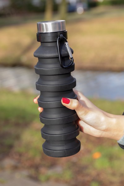 Leakproof collapsible silicone bottle with lid - Black