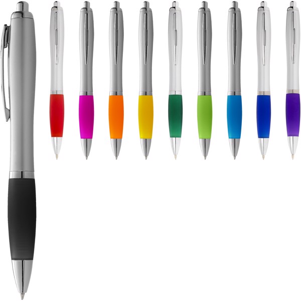 Nash ballpoint pen silver barrel and coloured grip (blue ink)