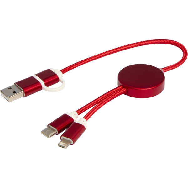 Alasia 5-in-1 recycled aluminium and plastic 30 cm data sync and 27W fast charge cable - Red