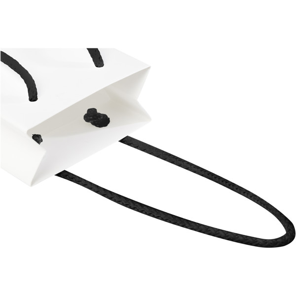 Handmade 170 g/m2 integra paper bag with plastic cord handles - 9.5 x 4 x 17 cm - White / Black
