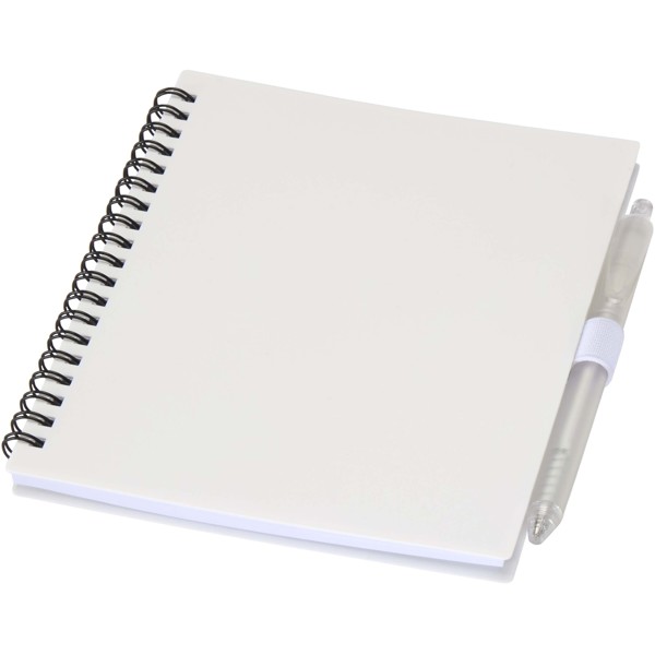 Niove recycled plastic soft cover notebook and ballpoint pen set (blue ink) - White