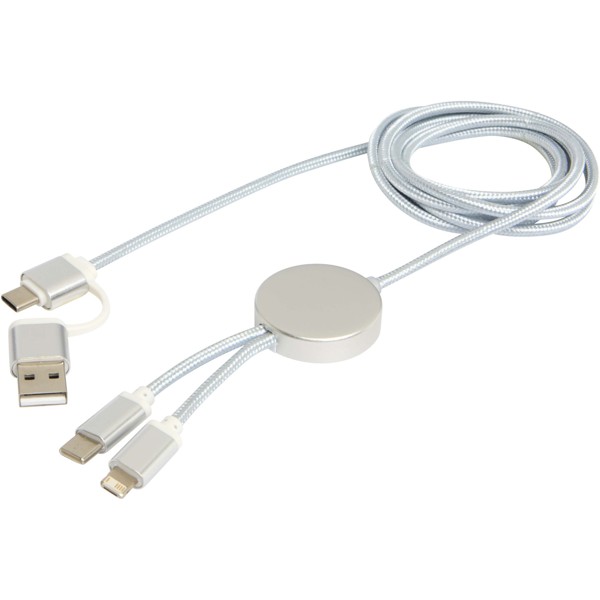 Alasia 5-in-1 recycled aluminium and plastic 150 cm data sync and 27W fast charge cable - Silver