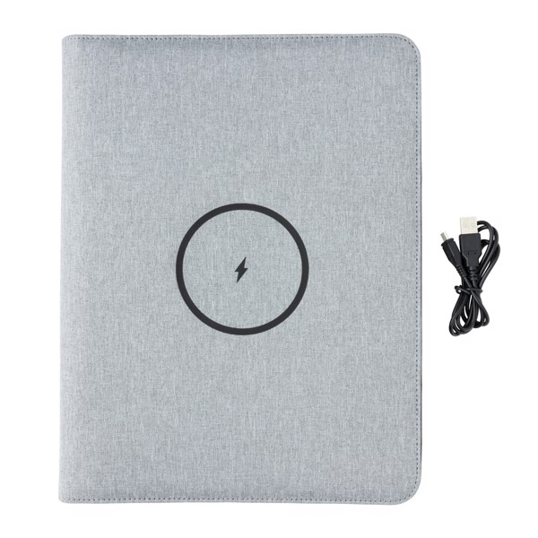 Air 5W wireless charging portfolio A4 w/ 5000 mAh powerbank - Grey