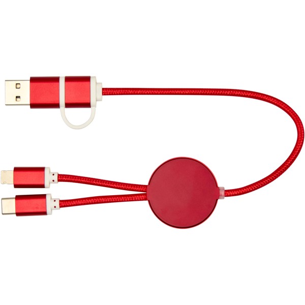 Alasia 5-in-1 recycled aluminium and plastic 30 cm data sync and 27W fast charge cable - Red
