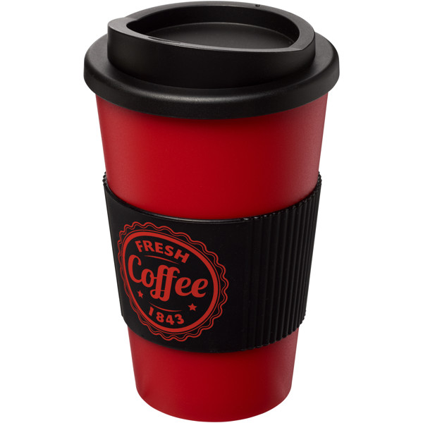 Americano® 350 ml insulated tumbler with grip - Black / Red